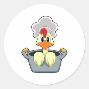 Chicken with Cooking pot Classic Round Sticker