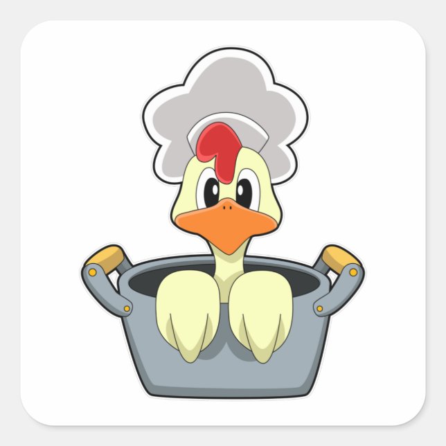 Chicken with Cooking pot Square Sticker (Front)