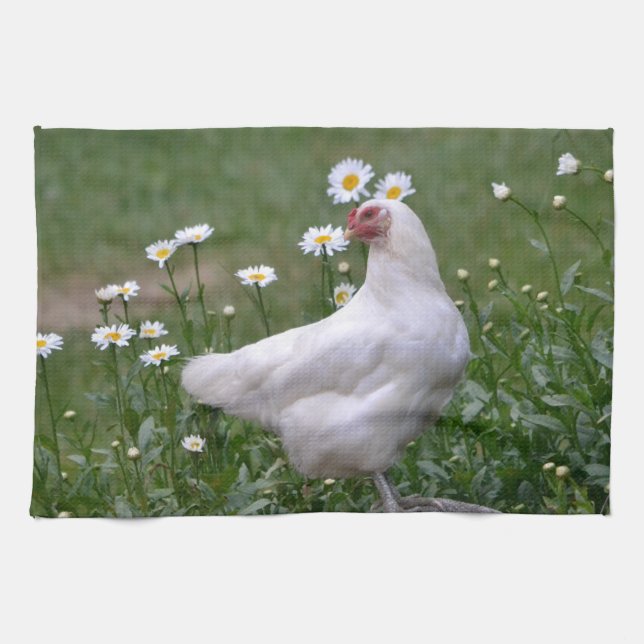Chicken With Daises Tea Towel (Horizontal)