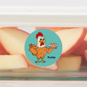 Chicken with eggs on plate cartoon