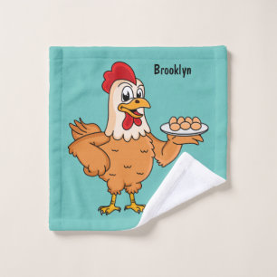 Chicken with eggs on plate cartoon bath towel set