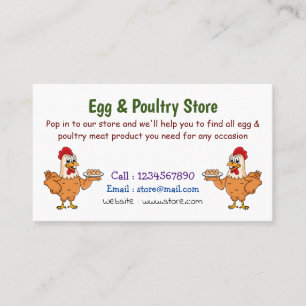 Chicken with eggs on plate cartoon business card