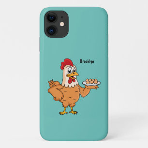Chicken with eggs on plate cartoon iPhone 11 case
