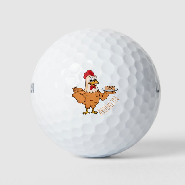 Chicken with eggs on plate cartoon golf balls (Front)