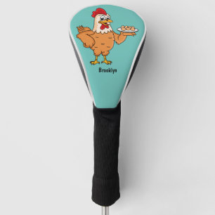 Chicken with eggs on plate cartoon golf head cover
