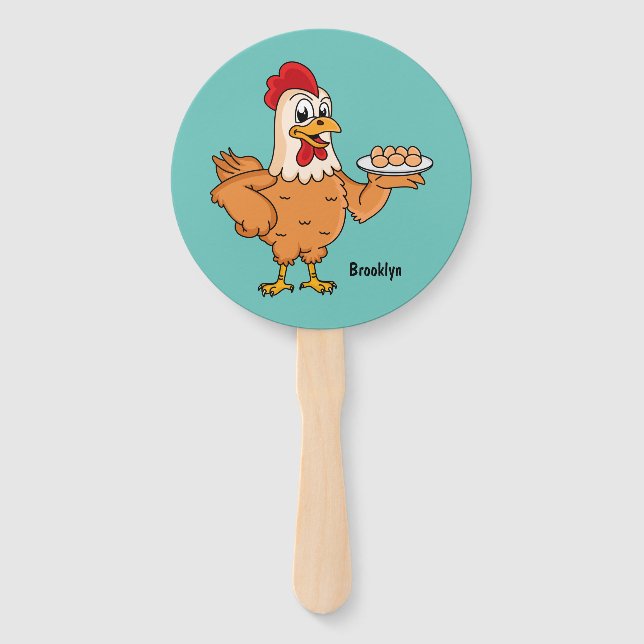 Chicken with eggs on plate cartoon hand fan (Front)