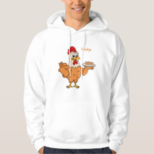 Chicken with eggs on plate cartoon hoodie