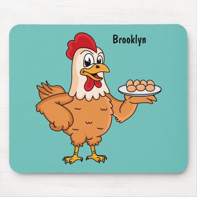 Chicken with eggs on plate cartoon mouse pad (Front)