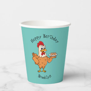 Chicken with eggs on plate cartoon paper cups