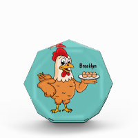 Chicken with eggs on plate cartoon