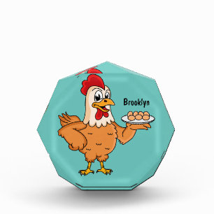 Chicken with eggs on plate cartoon photo block