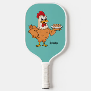 Chicken with eggs on plate cartoon pickleball paddle