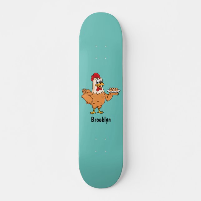 Chicken with eggs on plate cartoon skateboard (Front)
