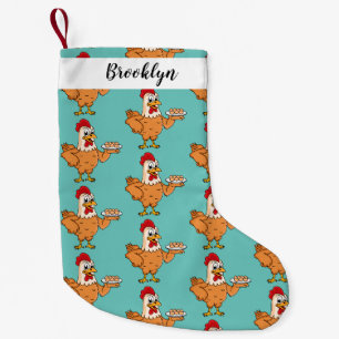 Chicken with eggs on plate cartoon small christmas stocking