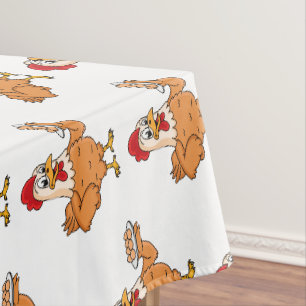 Chicken with eggs on plate cartoon tablecloth