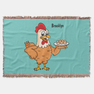 Chicken with eggs on plate cartoon throw blanket