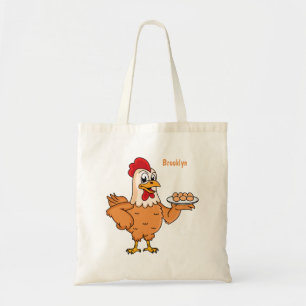 Chicken with eggs on plate cartoon tote bag