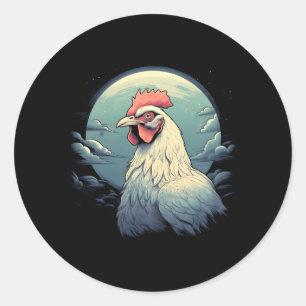Chicken With Full Moon Chicken Classic Round Sticker