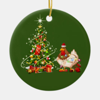 Chicken With Hat LIGHTS Christmas Ceramic Ornament