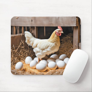 Chicken With White Eggs Mouse Pad