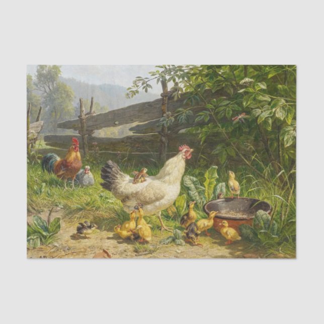 Chicken Yard by Carl Jutz Tissue Paper (Front)