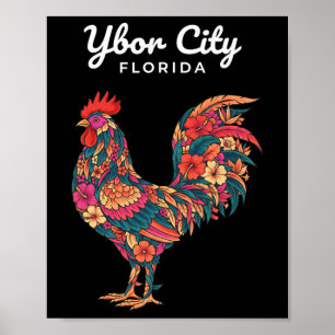 Chicken Ybor City Tropical Rooster, Floral Florida Poster