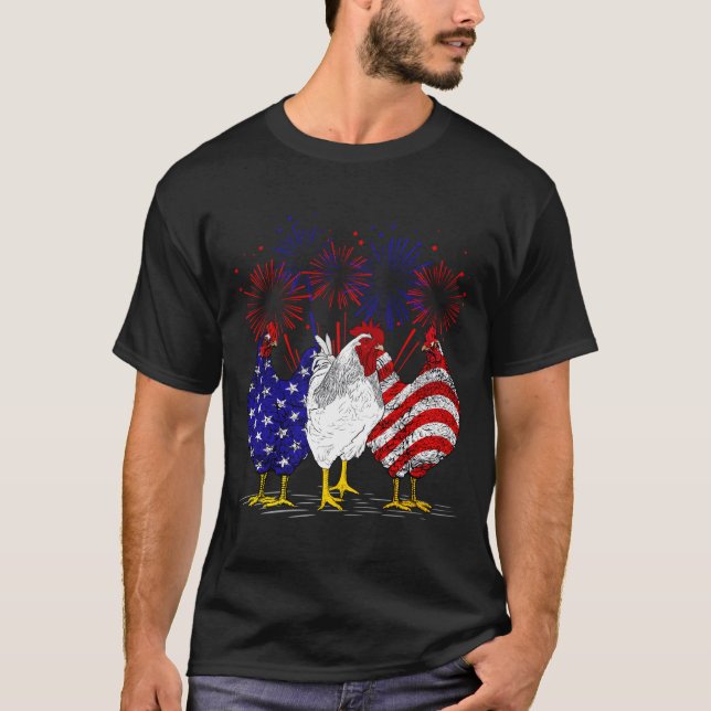 Chickens American Flag Patriotic Farmer 4Th Of Jul T-Shirt (Front)