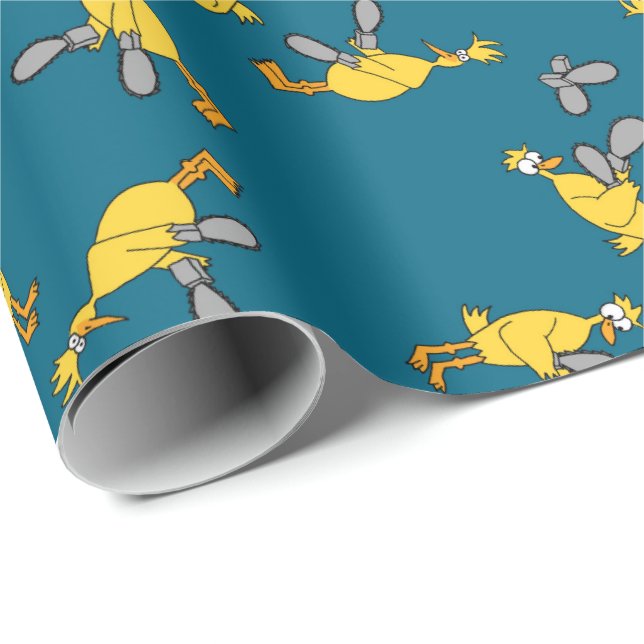 Chickens and Chainsaws Blue Wrapping Paper (Roll Corner)