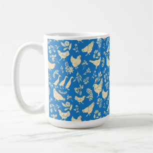 Chickens and Ducks in Classic Blue Mug