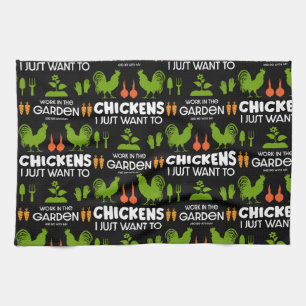 Chickens And Gardening Tea Towel