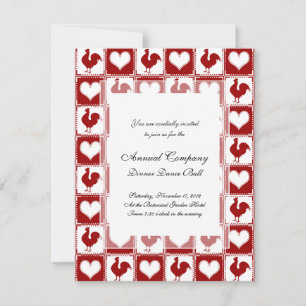 Chickens and Hearts Rooster Pattern Invitation