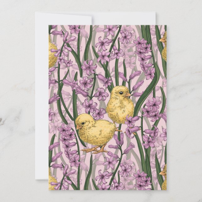 Chickens and hyacinths on pink (Front)
