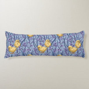 Chickens and hyacinths on sky blue body cushion