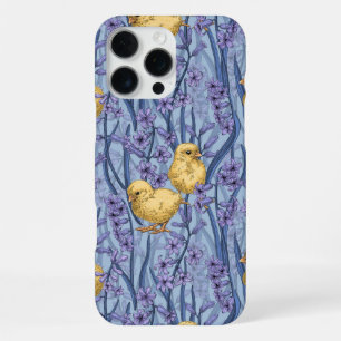 Chickens and hyacinths on sky blue iPhone 16 pro max case