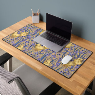 Chickens and hyacinths on yellow desk mat