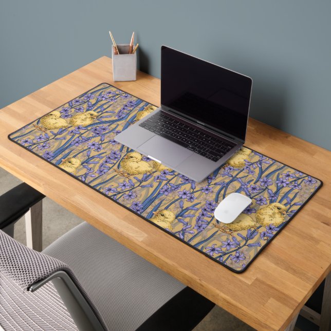 Chickens and hyacinths on yellow desk mat (Office 2)
