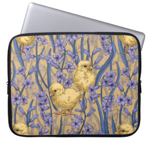 Chickens and hyacinths on yellow laptop sleeve
