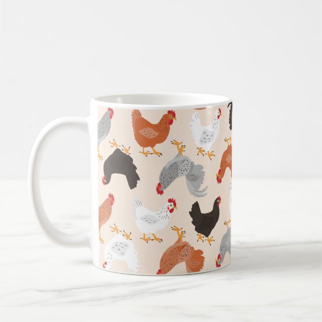Chickens and Roosters Pattern Coffee Mug (Left)