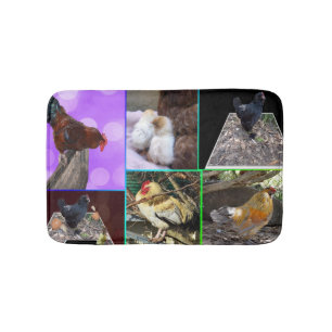 Chickens And Roosters Photo Collage, Bath Mat