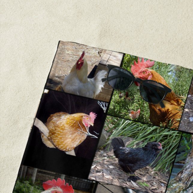 Chickens And Roosters Photo Collage,  Beach Towel (In Situ)