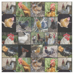 Chickens And Roosters Photo Collage, Fabric