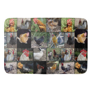 Chickens And Roosters Photo Collage, Large Bath Mat