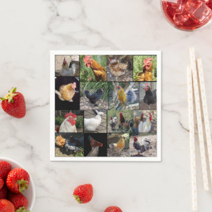 Chickens And Roosters Photo Collage,  Napkin