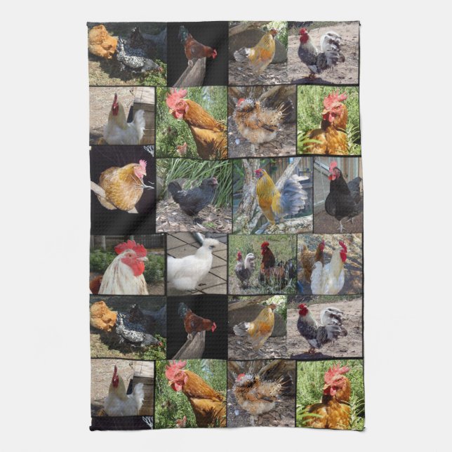 Chickens And Roosters Photo Collage, Tea Towel (Vertical)
