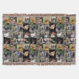 Chickens And Roosters Photo Collage, Throw Blanket