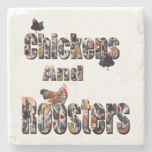 Chickens And Roosters Picture Logo, Stone Coaster