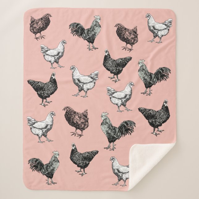 Chickens and roosters! sherpa blanket (Front)