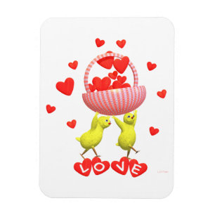 Chickens and Valentine Basket of Hearts Magnet