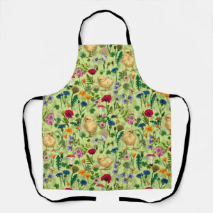 Chickens and wildflowers on honey dew green apron