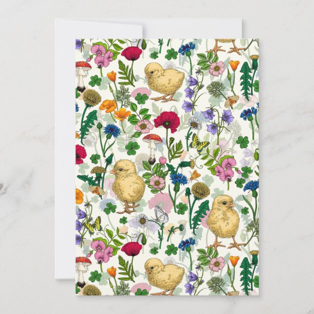Chickens and wildflowers on off white (Front)